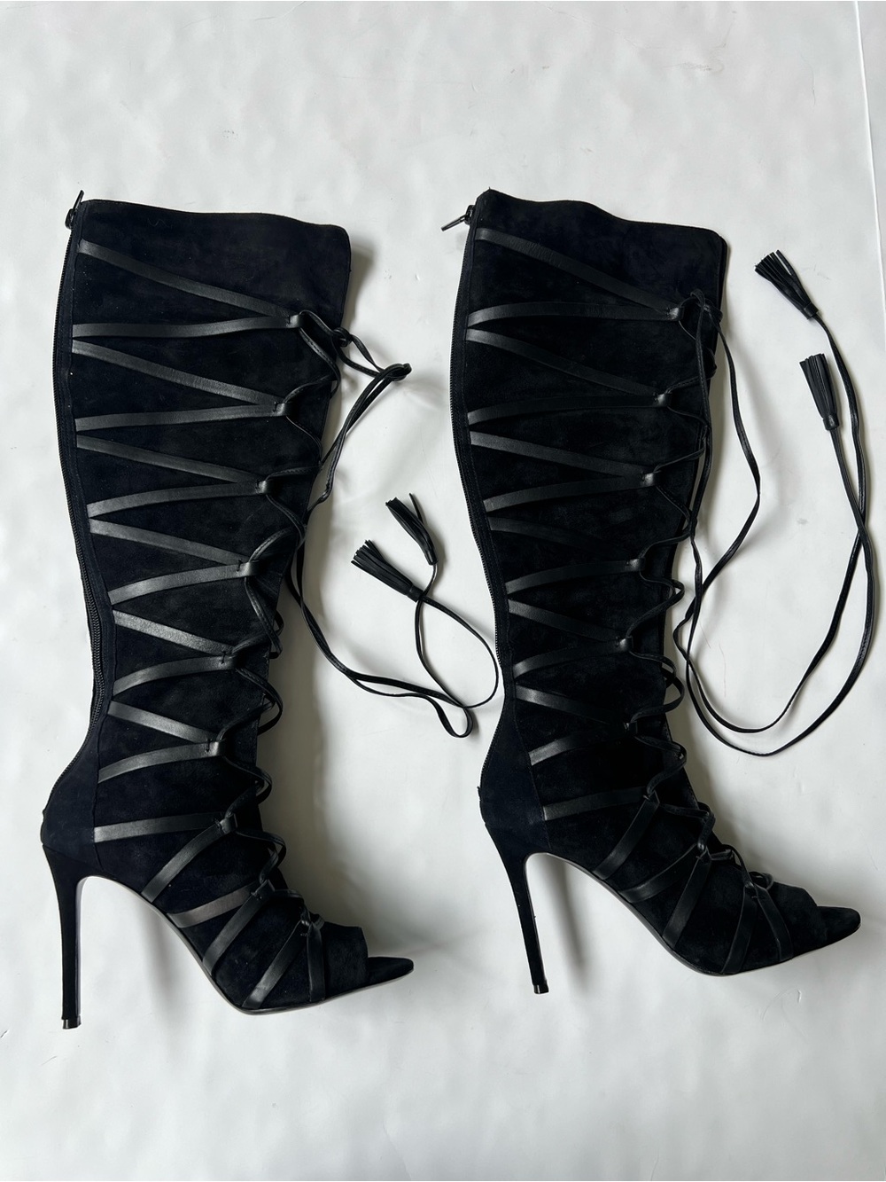 VC John Camuto Maddy High Heel Lace-Up Black Suede Boots Renaissance leather - Picture 7 of 16